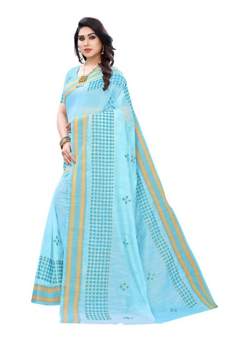 Vamika Embroidery Blue Chanderi Saree (MINI CHECKS BLUE) | Grocsy