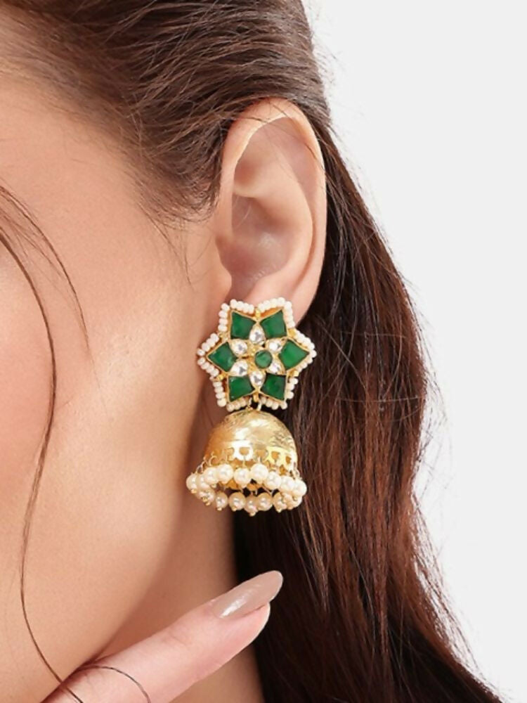Nuyug 22K Gold Plated Panna Jhumki Earrings | Grocsy