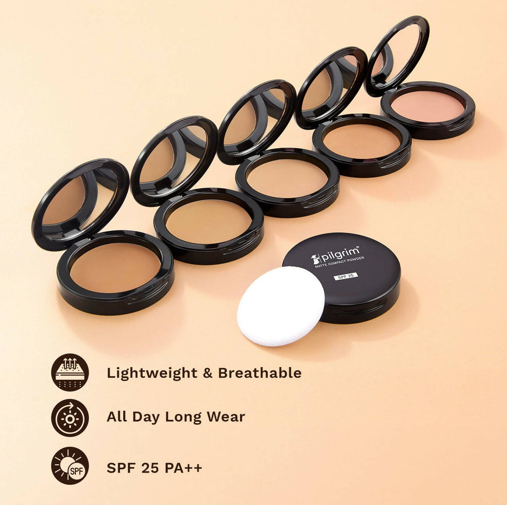 Pilgrim Matte Finish Compact Powder With SPF 25 - Almond-20 | Grocsy