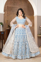 Eilara Praiseworthy Sky Blue Embroidered Lehenga Choli | Grocsy