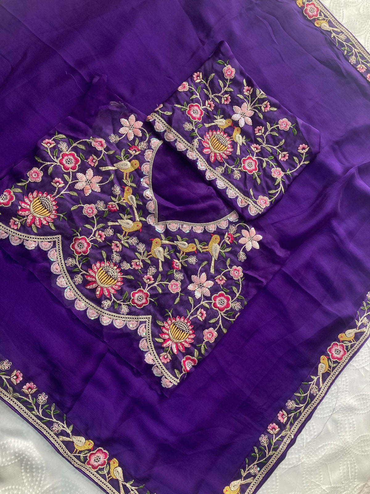 Teeya Creation New Trendy Party Wear Soft Satin Chiffon Saree-Purple | Grocsy