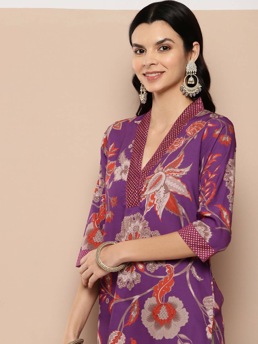 Ahalyaa Women's Traditional wear Kurta - Purple | Grocsy