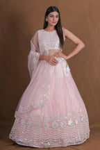 Pink Zari Foil Mirror Embroidery Work Lehenga Choli With Dupatta - Jihu Culture | Grocsy