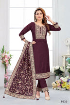 Joban Fashion Chinon Silk Brown Color Kurta Set | Grocsy