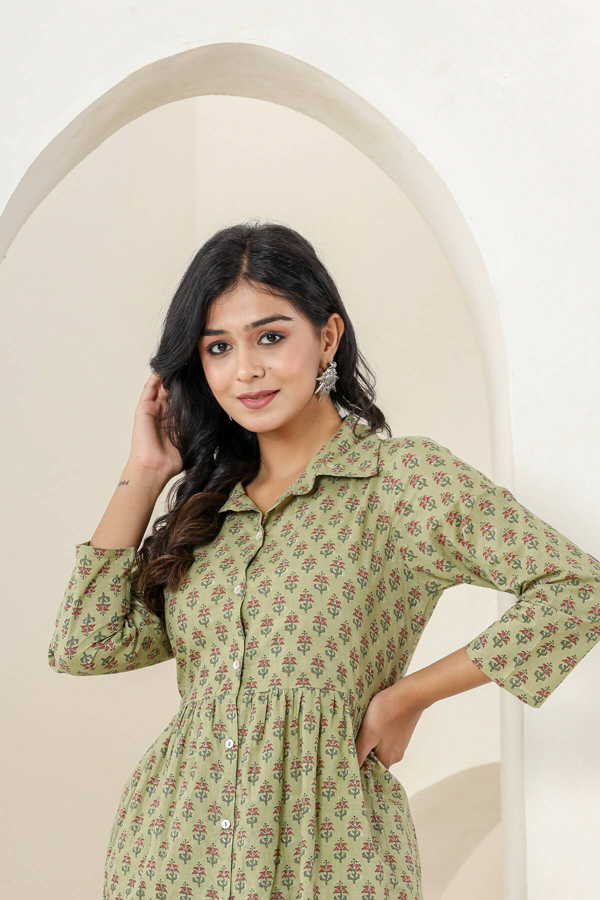 Kaajh Women's Green Printed Cotton Co-ord Set | Grocsy