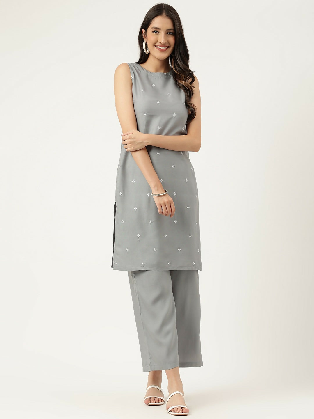 Joban Fashion Grey Rayon and Embroidered Work Straight Kurta Bottom Set | Grocsy