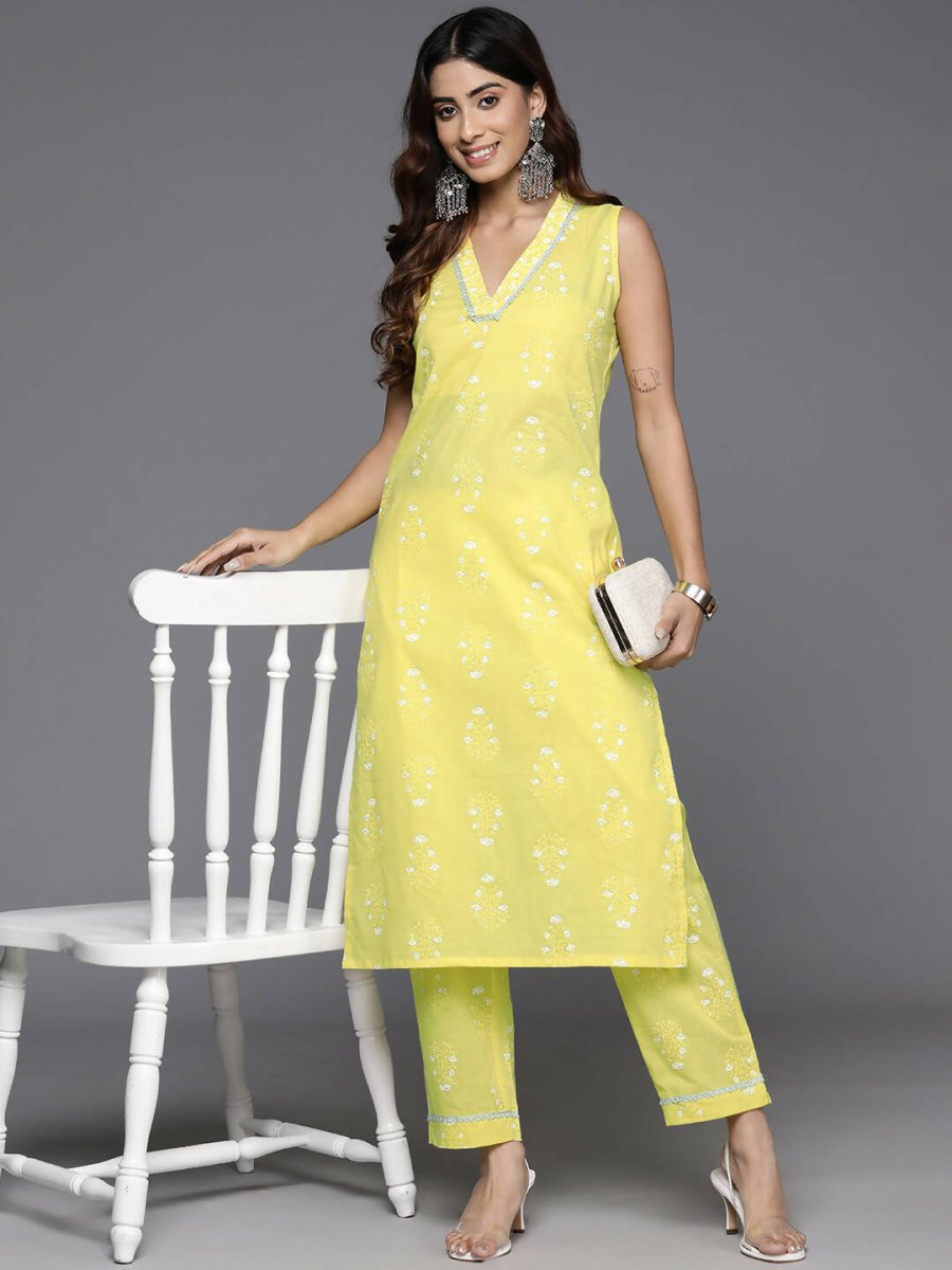 Ahalyaa Women's Traditional wear Kurta Set - Yellow | Grocsy