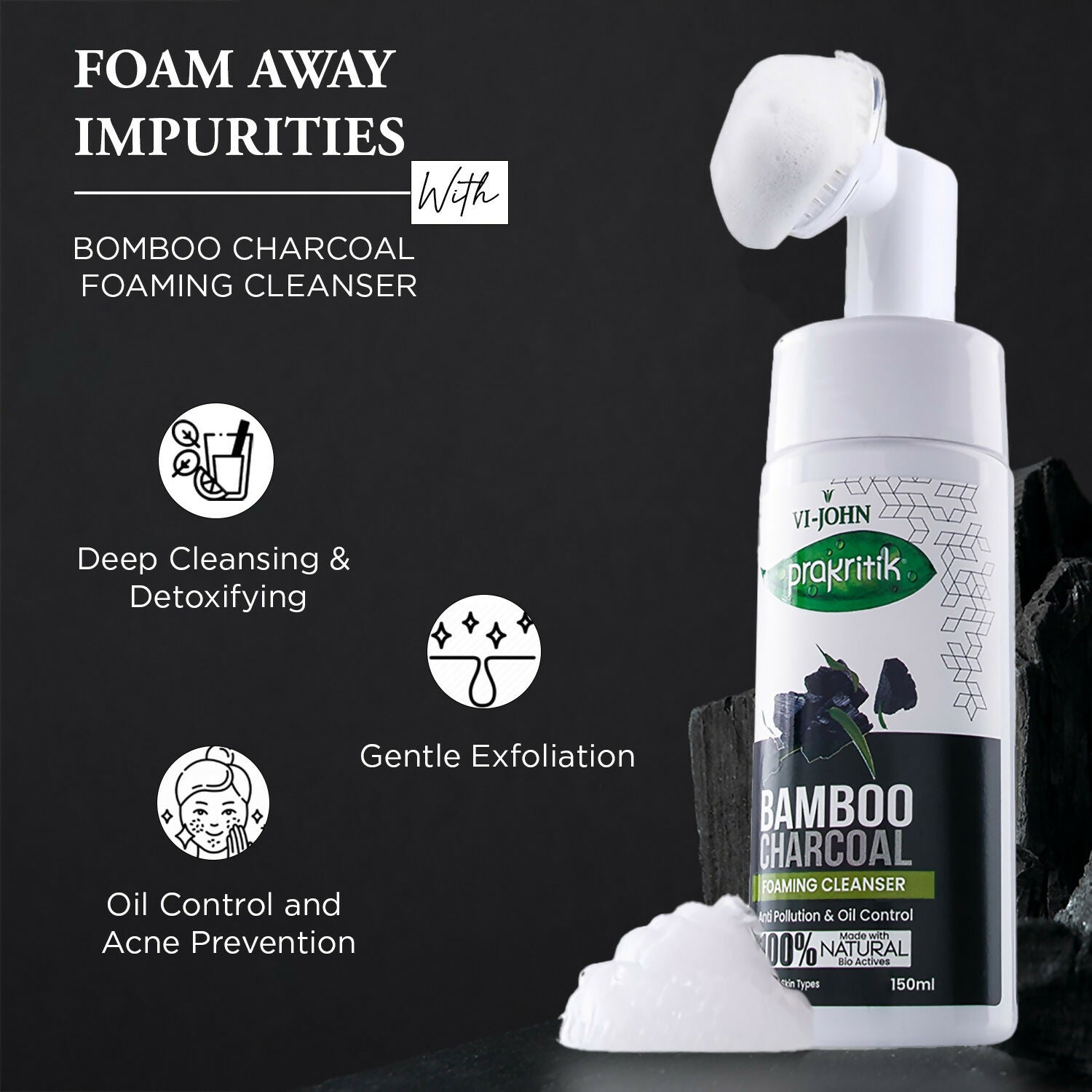 VI-JOHN Prakritik Bamboo Charcoal geling , Removes Tan, 100% Natural Bio Actives Face Wash | Grocsy
