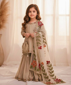 Teeya Creation New Kids Wedding Wear Heavy Embroidery Sequence Work Kurta Sharara Set-Beige | Grocsy
