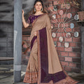 Beige, Purple Colored Tussar Silk Embroidered Saree With Blouse - Norita Royal Adveka | Grocsy