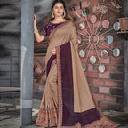 Beige, Purple Colored Tussar Silk Embroidered Saree With Blouse - Norita Royal Adveka | Grocsy