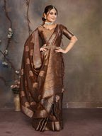 Joban Fashion Copper Woven Jacquard Banarasi Silk Sarees | Grocsy