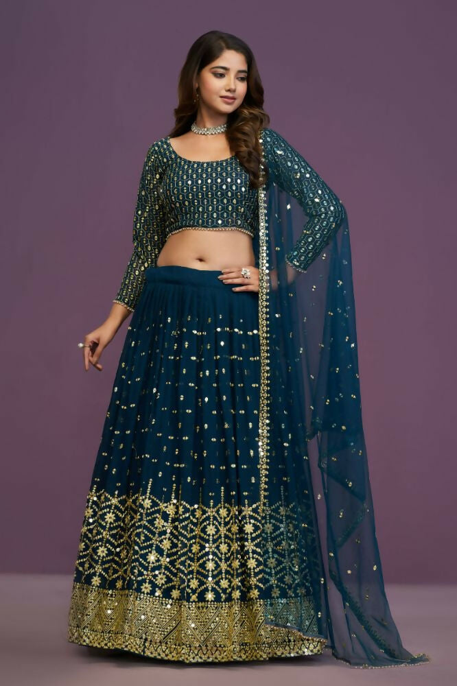 Blue Georgette Embroidery Sequence Work Lehenga Choli Set - Jihu Culture | Grocsy