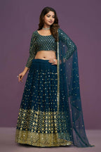 Blue Georgette Embroidery Sequence Work Lehenga Choli Set - Jihu Culture | Grocsy