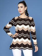 Women Self Design Brown Acrylic Winter Sweater - Wool Trees | Grocsy