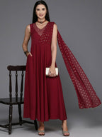 Ahalyaa Women's Traditional wear Ethnic Dress - Maroon | Grocsy