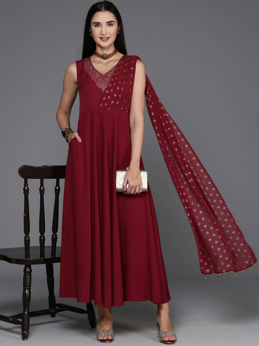 Ahalyaa Women's Traditional wear Ethnic Dress - Maroon | Grocsy