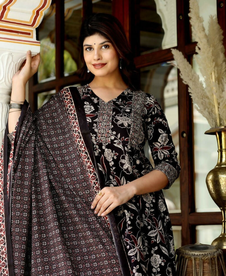 Miravan Women's Embroidered Multi Colour Anarkali Kurta With Palazzo And Dupatta | Grocsy