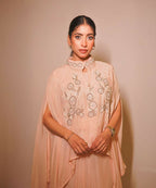 Timaraa Peach Aura Hand-Embellished Georgette Co-Ord Set | Grocsy