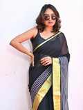 Exclusive Collection Beautiful Pure Cotton Black Woven Handloom Saree With Running Blouse Piece | Grocsy