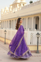 Vastranavya Designer Dyeable Pure Viscose Jacquard Fabric Lehenga Choli & Dupatta Set - Purple | Grocsy