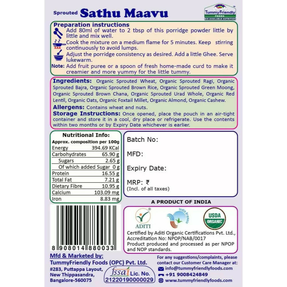 TummyFriendly Foods Certified Stage3 Porridge Mixes Trial Packs - Ragi, Sathu Maavu, MultiGrain for 8 Months Old Baby | Grocsy