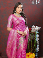 Lorenvalley Fashion Magenta Soft Silk Woven Design with Zari Weaving Leheriya Design Saree | Grocsy
