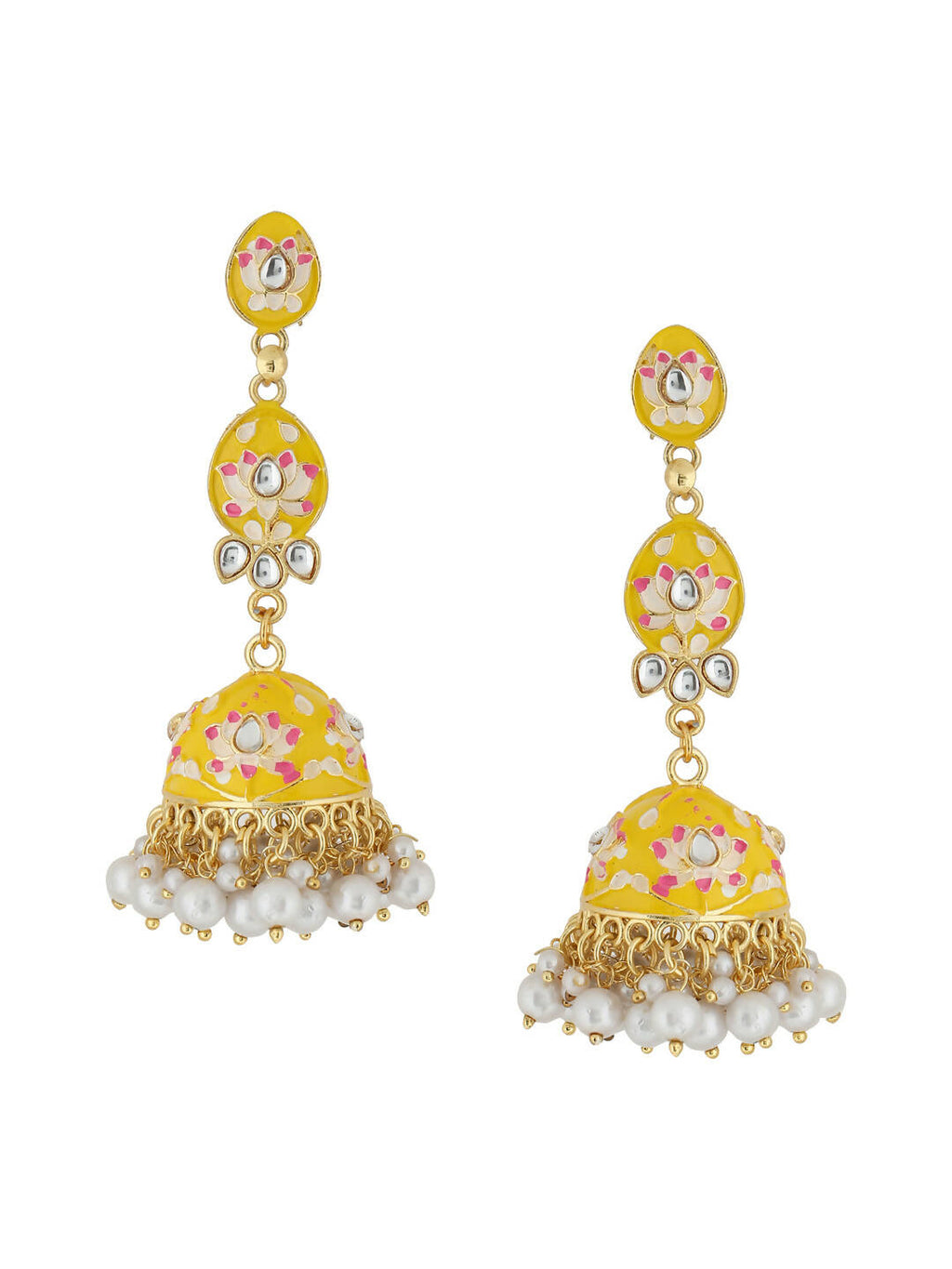NVR Women Gold-Polished Yellow Jhumkas Earrings | Grocsy