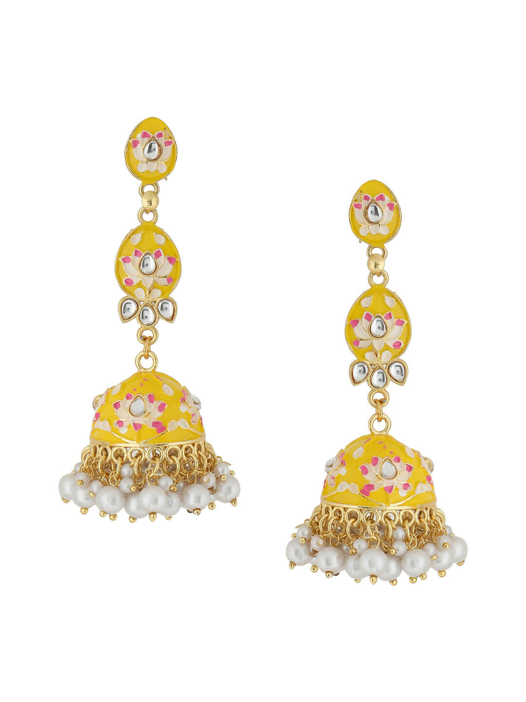 NVR Women Gold-Polished Yellow Jhumkas Earrings | Grocsy