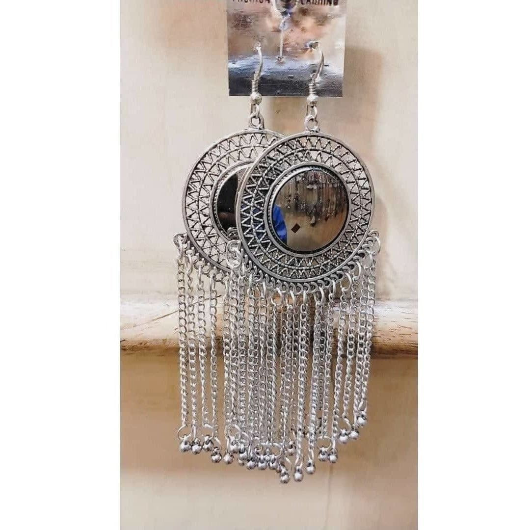MS Fashion India Round Shape Silver Color Earrings With Hanging Chains | Grocsy
