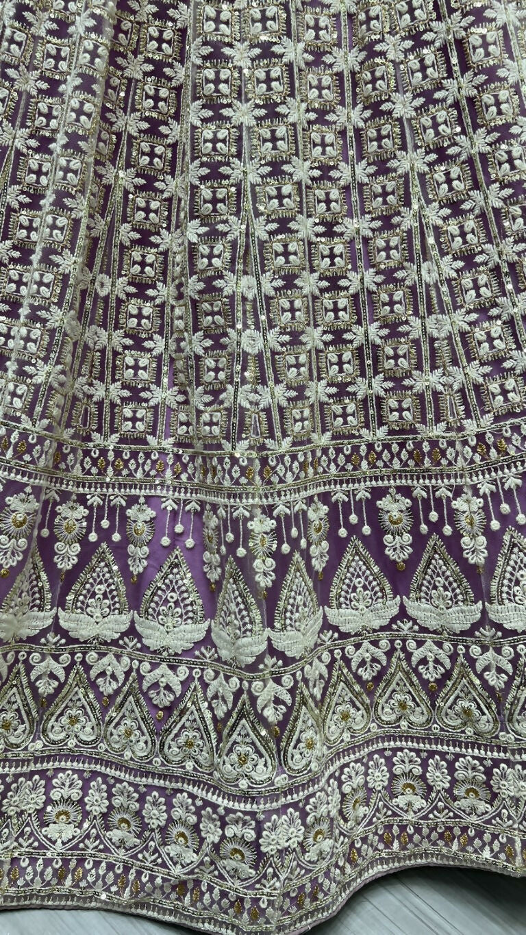 Jyoti Fashion Women's Violet Bridal Net Fancy Sequins with Multi Thread Embroidered Wedding Lehenga Choli | Grocsy