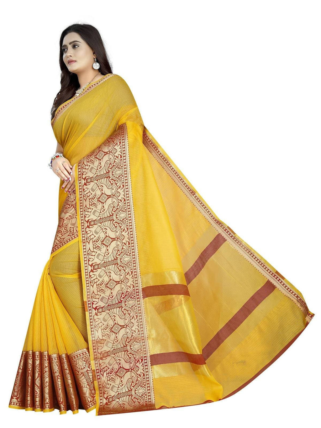 Vamika Banarasi Jaquard Yellow Weaving Saree | Grocsy