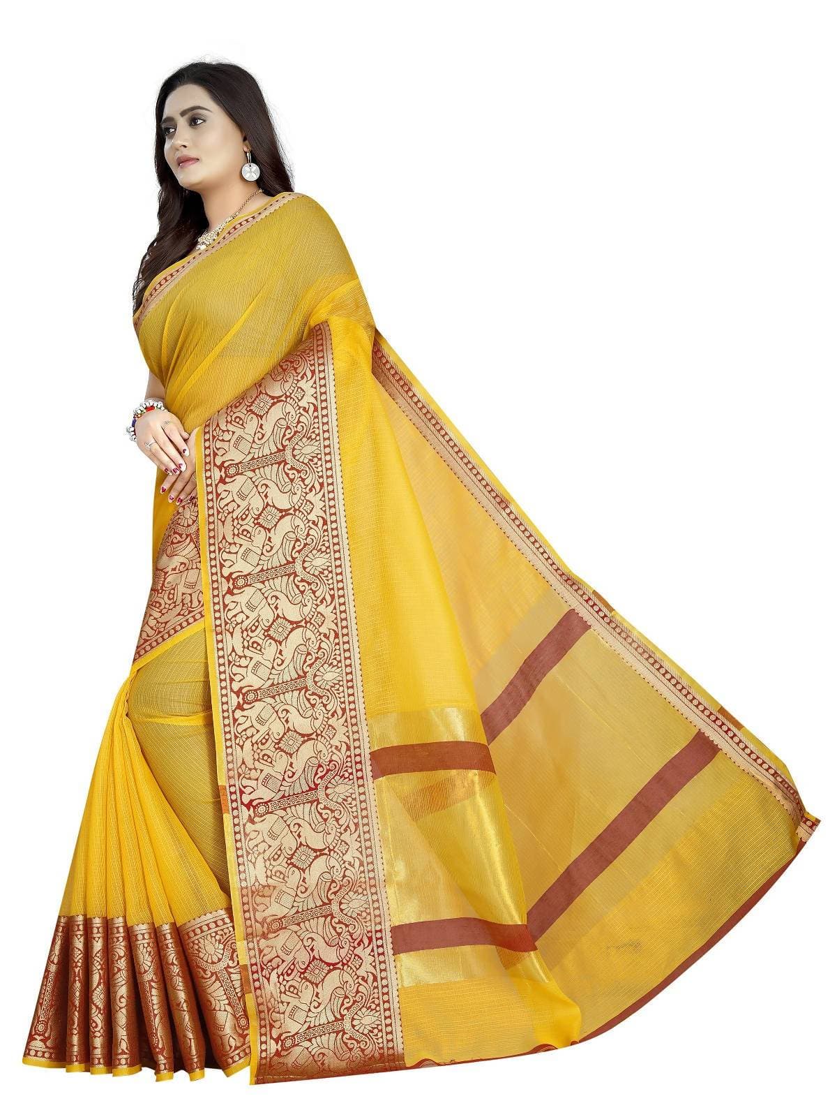 Vamika Banarasi Jaquard Yellow Weaving Saree | Grocsy