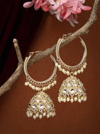 NVR Women Gold-Polished Handcrafted Kundan Jhumka Earrings | Grocsy