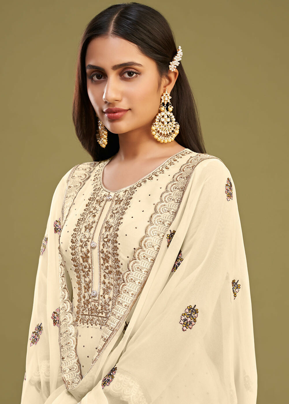 Off White Swarovski Work & Embroidered Eid Wear Salwar Suit - Emponline | Grocsy