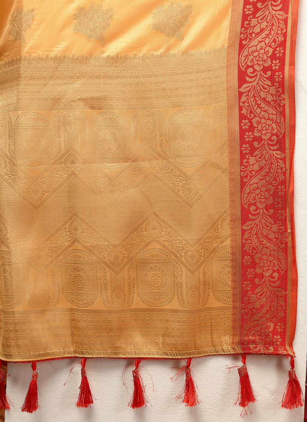 Lorenvalley Fashion Gold Cotton Woven Design with Zari Weaving Design Saree | Grocsy