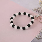 NVR Men & Women White Marble Crystal Beaded Elasticated Bracelet | Grocsy