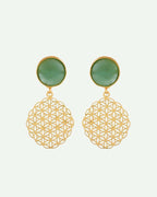 VOJ One Gram Gold-Polished Teal Colored Stone Studded Earrings