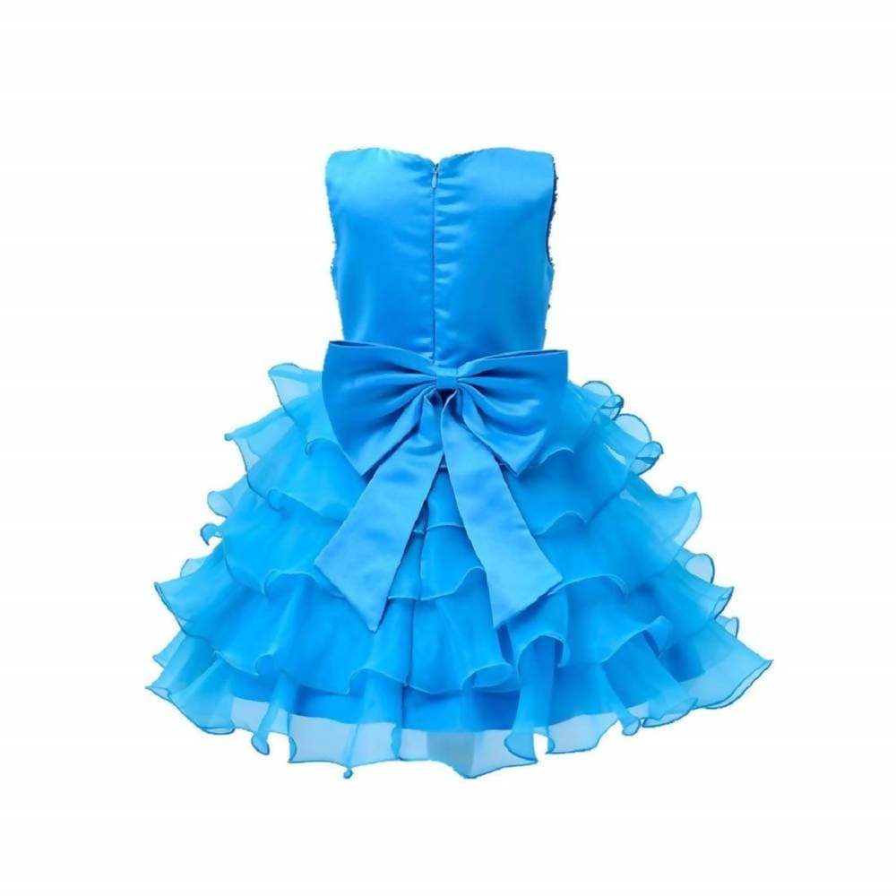 Asmaani Baby Girl's Sky Blue Color Satin Knee Length Frock (AS-dress-22071) | Grocsy