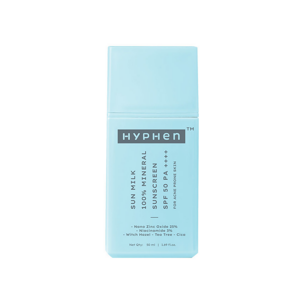 Hyphen Sun Milk 100% Mineral Sunscreen SPF 50 PA++++ 25% Nano Zinc Oxide For Acne Prone, Oily Skin | Grocsy