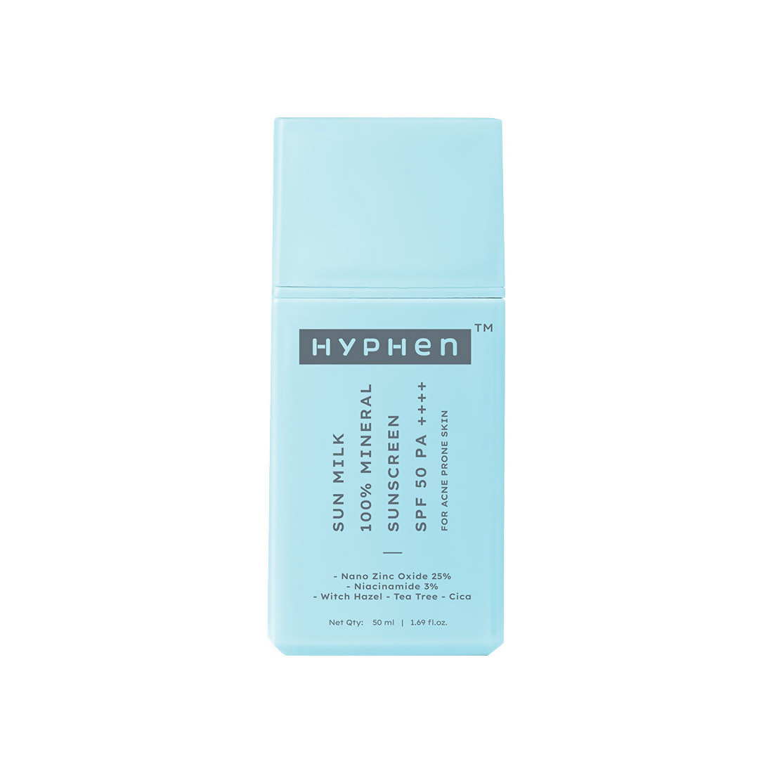 Hyphen Sun Milk 100% Mineral Sunscreen SPF 50 PA++++ 25% Nano Zinc Oxide For Acne Prone, Oily Skin | Grocsy