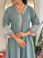 The52 Women's Beautiful Rayon Fabric Embroidery Work A-Line Kurta Pant and Dupatta Set | Grocsy