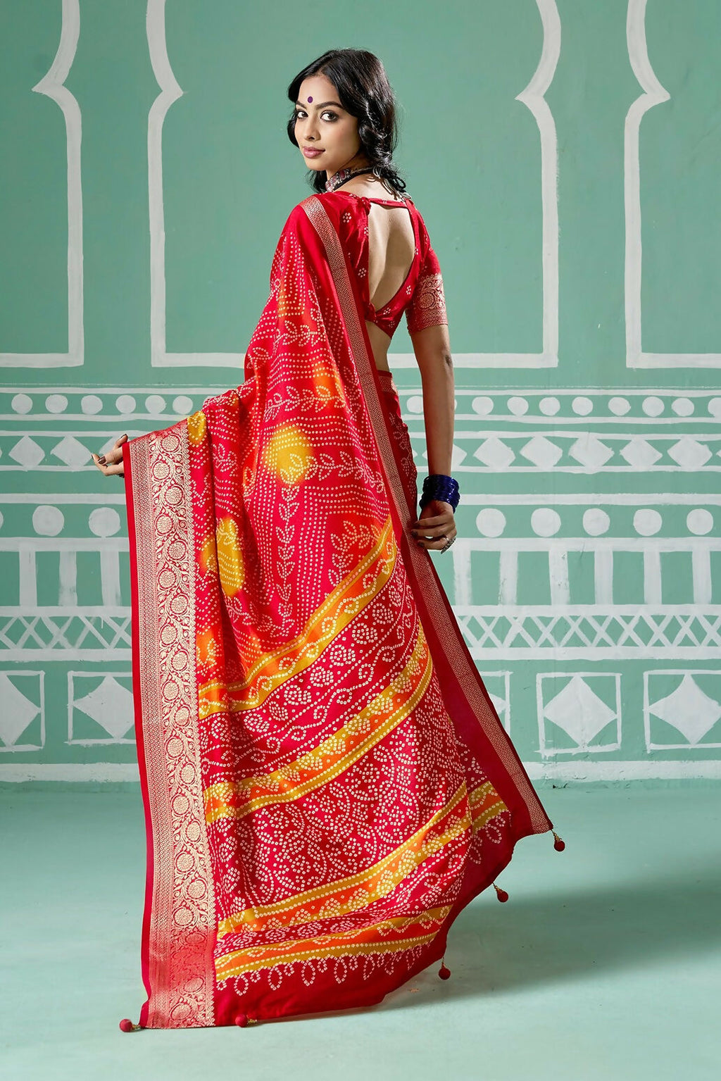 Joban Fashion Vicitra Silk Red Soft Fabric With Digital Print Saree | Grocsy