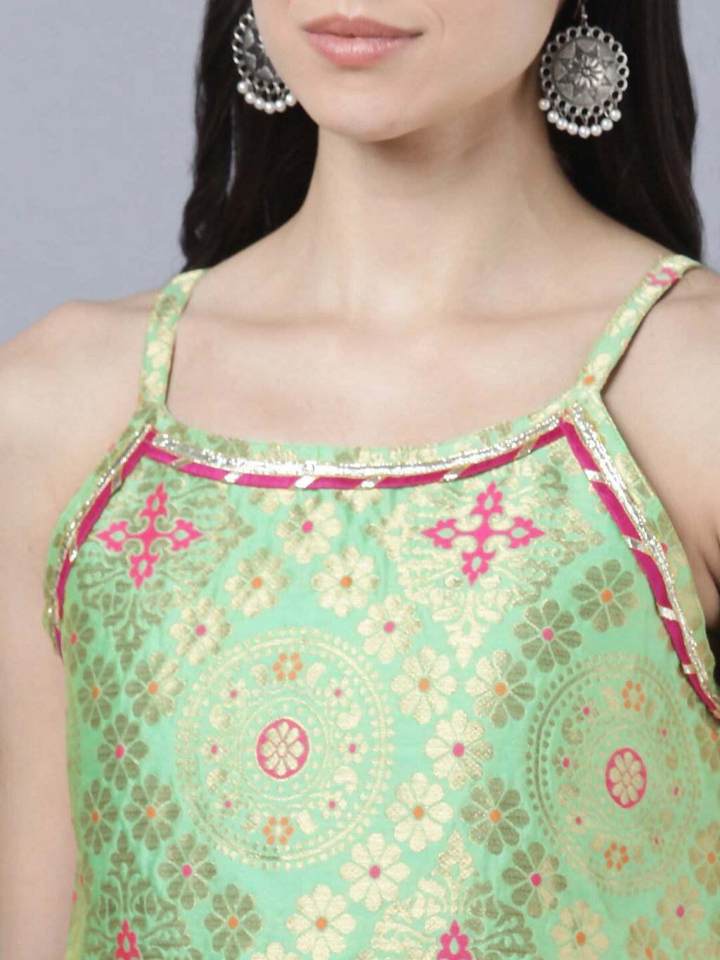 Myshka Women Green Ethnic Motifs Gotta Patti Kurta with Trousers With Dupatta Set | Grocsy