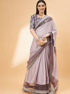 Mauve Silk Georgette Ribbon Embroidery Saree - Norita Hit Design | Grocsy
