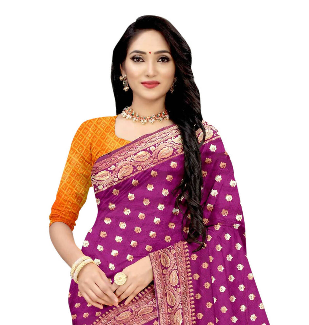 Vamika Purple Weaving Banarasi Jacquard Saree | Grocsy