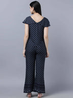 Myshka Women Navy Blue Ethnic Motifs Printed Pure Cotton Top with Palazzos | Grocsy