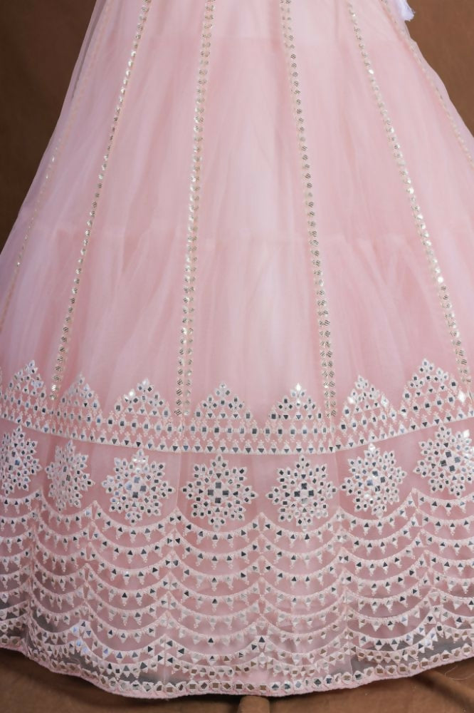 Pink Zari Foil Mirror Embroidery Work Lehenga Choli With Dupatta - Jihu Culture | Grocsy