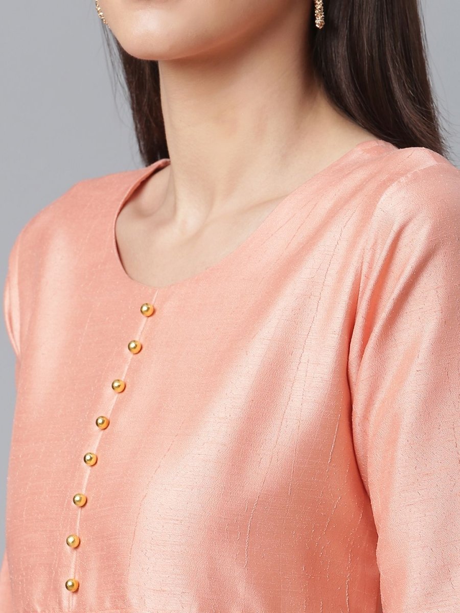Ahalyaa Poly Silk Peach Kurta With Dupatta Set | Grocsy