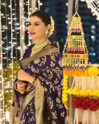 DEIANA'S Beautiful Designer Golden zari Soft Lichi Silk Saree - Blue | Grocsy
